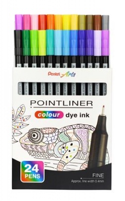 Tűfilc készlet, 0,4 mm, PENTEL "Pointliner", 24 különböző szín