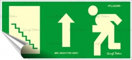 Információs matrica, 25x11,5 cm, fluoreszkáló, utánvilágítós, "Menekülési irány fel, lépcső balra"