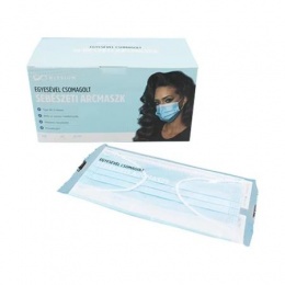 Papírmaszk, egyesével csomagolt, háromrétegű, gumis, 50 db, kék